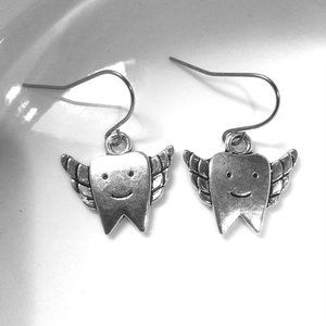 Miniature Tooth Teeth Angel Wings Dental Dentist Gift Charm Earrings